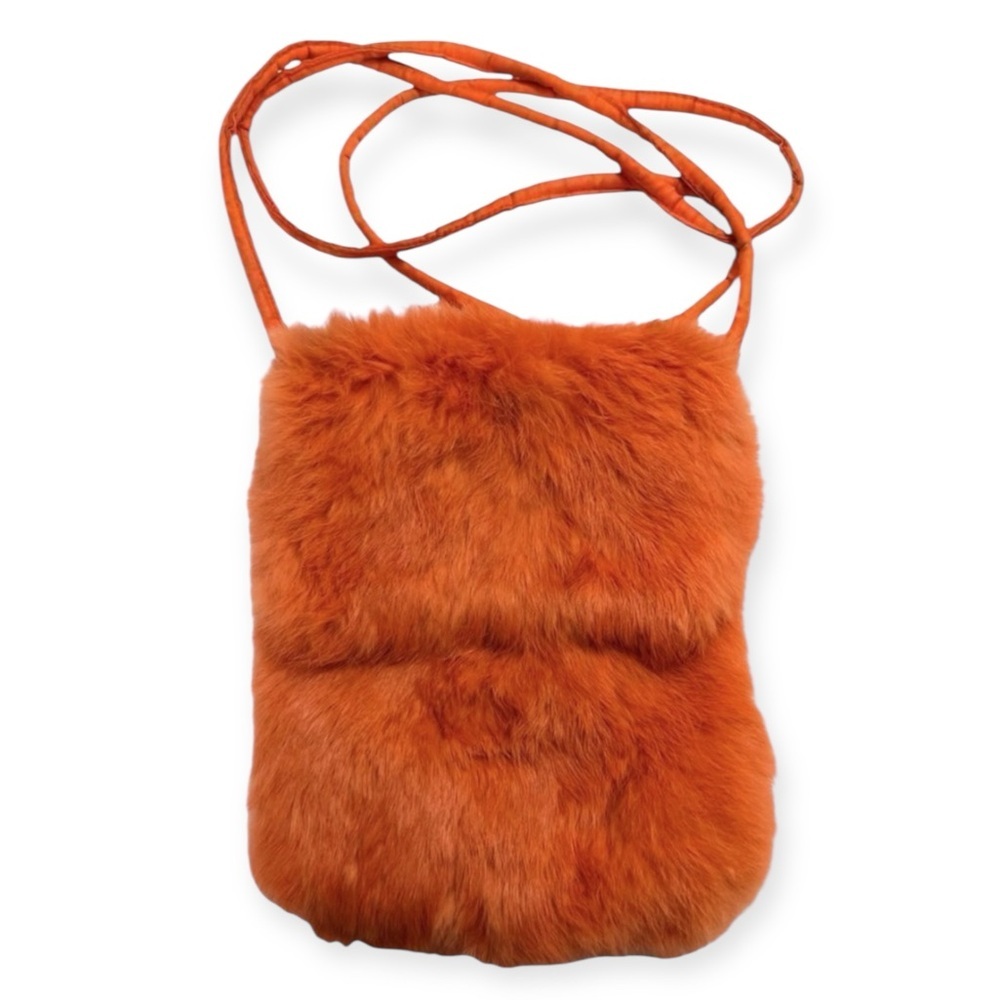 Wilson Leather: Maxima Small Rabbit Fur Crossbody Purse in Orange